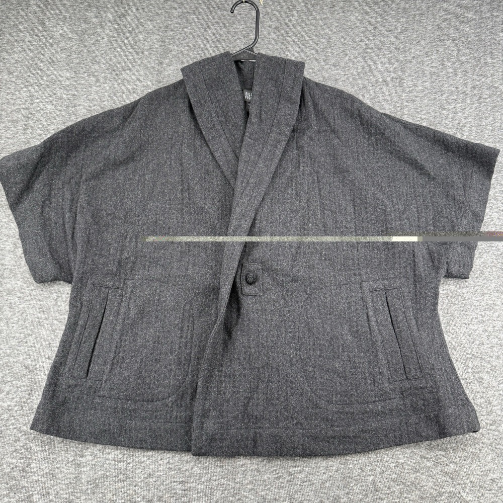 Eileen Fisher Womens Angora Wool Cape Jacket Charcoal Grey Shawl Collar Size M
